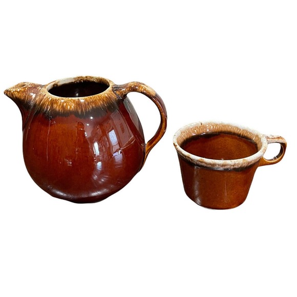 Hull Dining Vintage Hull Coffee Mug Tea Pot Made In Usa Brown Drip